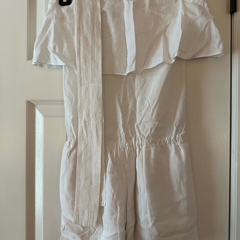 Vix White Off-Shoulder Romper with Belt